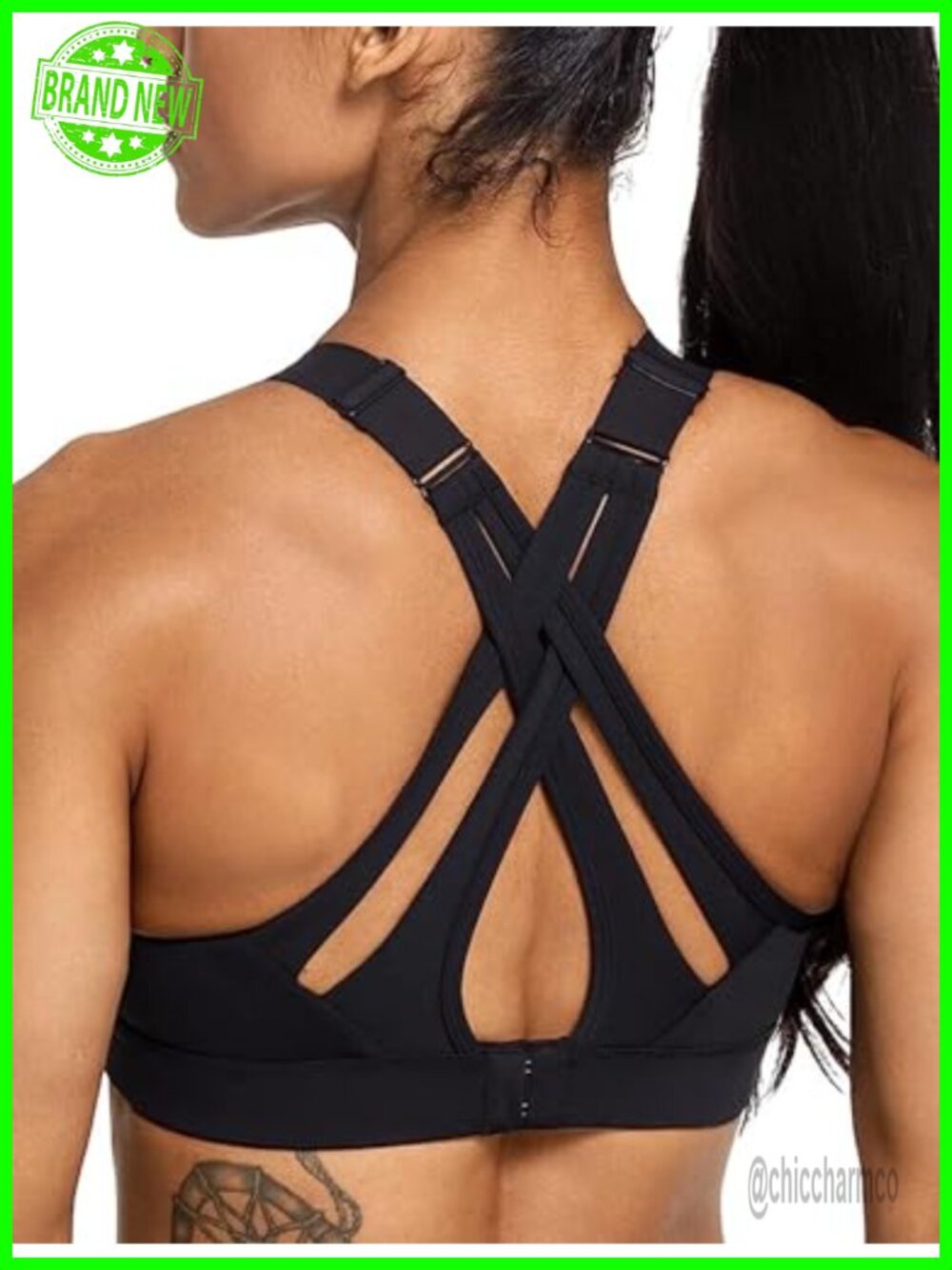 High Impact Adjustable Criss Cross Sports Bra Wirefree with Hook & Eye Closure
